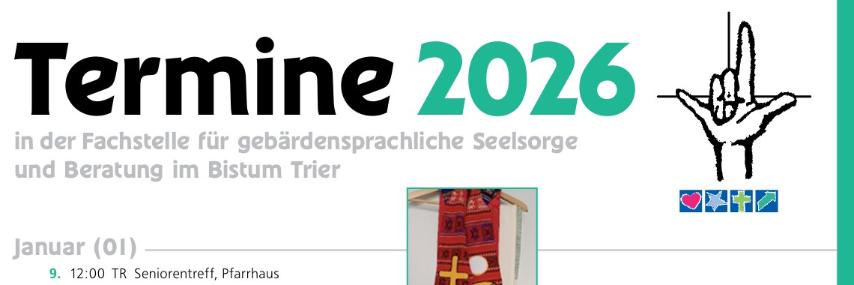 Veranstaltungsübersicht 2026 der Fachstelle für gebärdensprachliche Seelsorge im Bistum Trier.